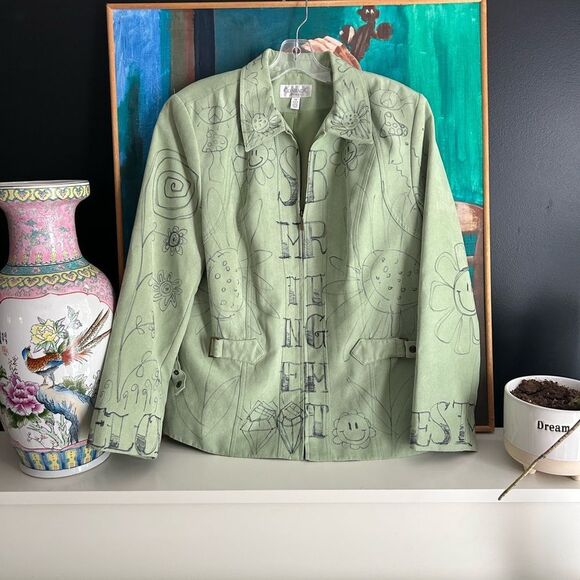 Conrad C Stylish Green Patterned Blazer Hand Drawn 14 - Picture 2 of 16